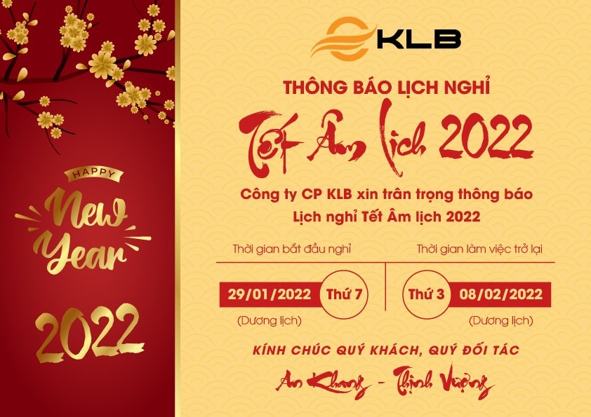 THÔNG BÁO LỊCH NGHỈ TẾT NGUYÊN ĐÁN NĂM NHÂM DẦN 2022
