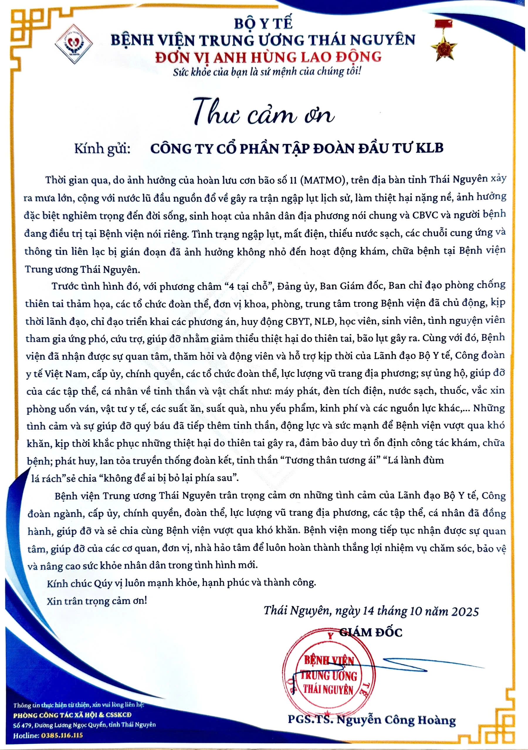KLB GROUP CHUNG TAY ỦNG HỘ ĐỒNG BÀO BỊ THIÊN TAI TẠI THÁI NGUYÊN